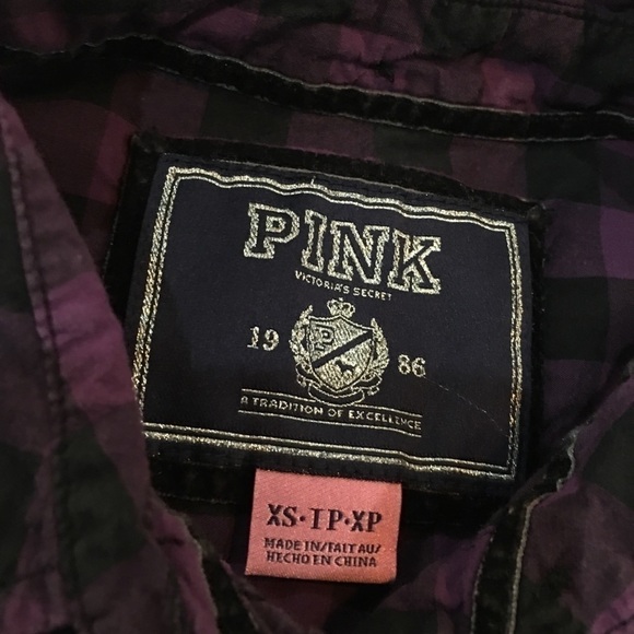Victoria’s Secret Pink Plaid Ruffle button down purple black small - Picture 3 of 8